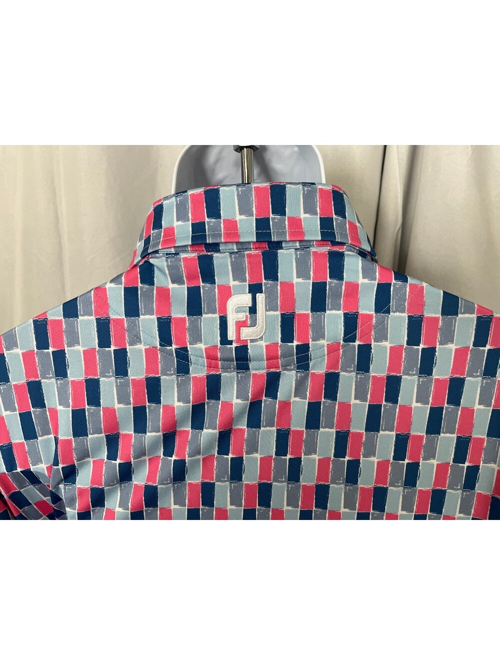 FootJoy FJ Men's Pink Blue White Abstract Golf Performance Polo Shirt Medium M